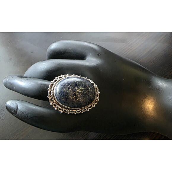 Vintage Lapis Lazuli Sterling Silver Ring | Size 8.5 | Boho Statement Jewelry - Picture 1 of 7